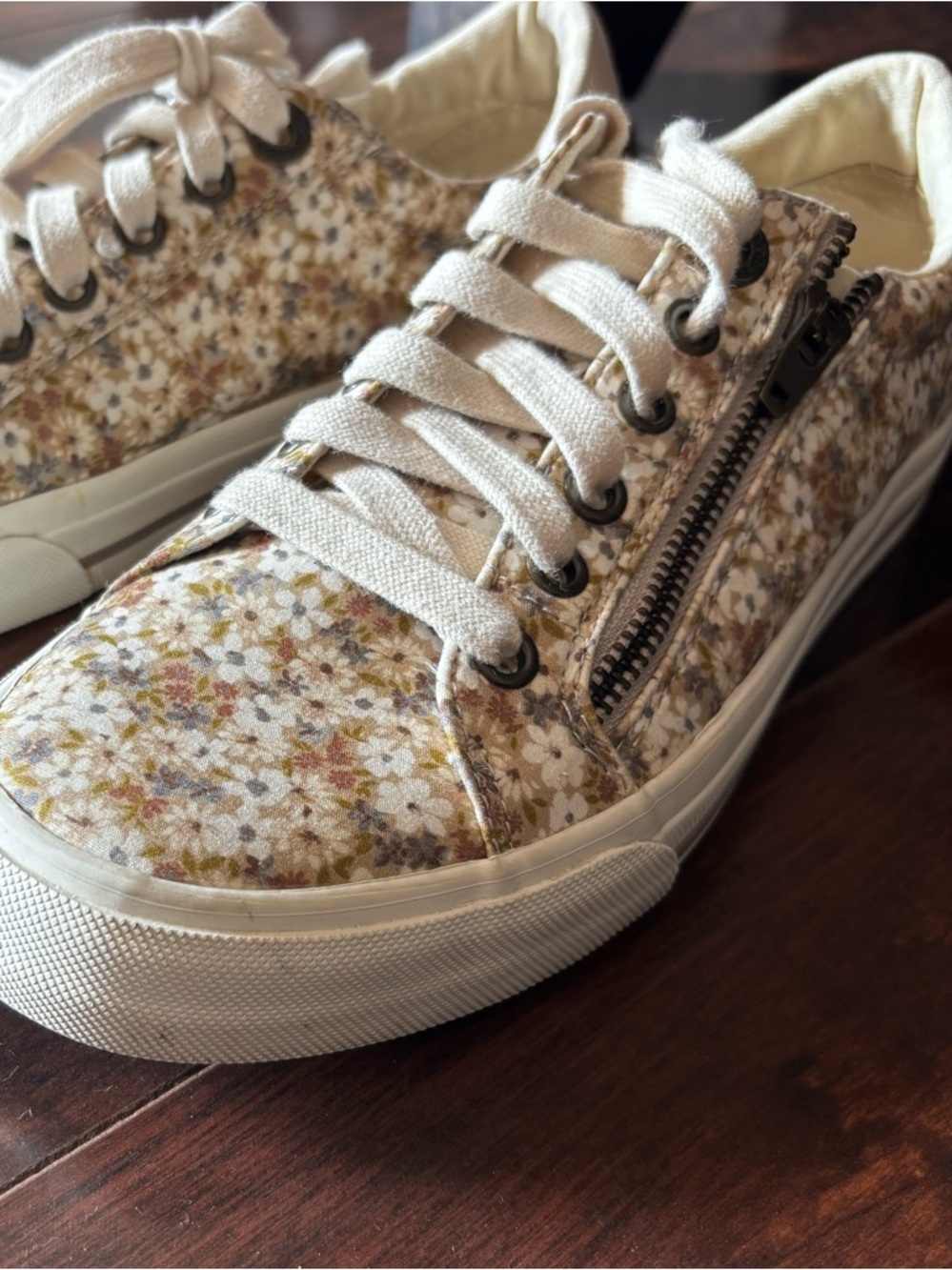Taos Footwear Floral Canvas Sneakers in Cream, Brown and Yellow - Picture 9 of 12